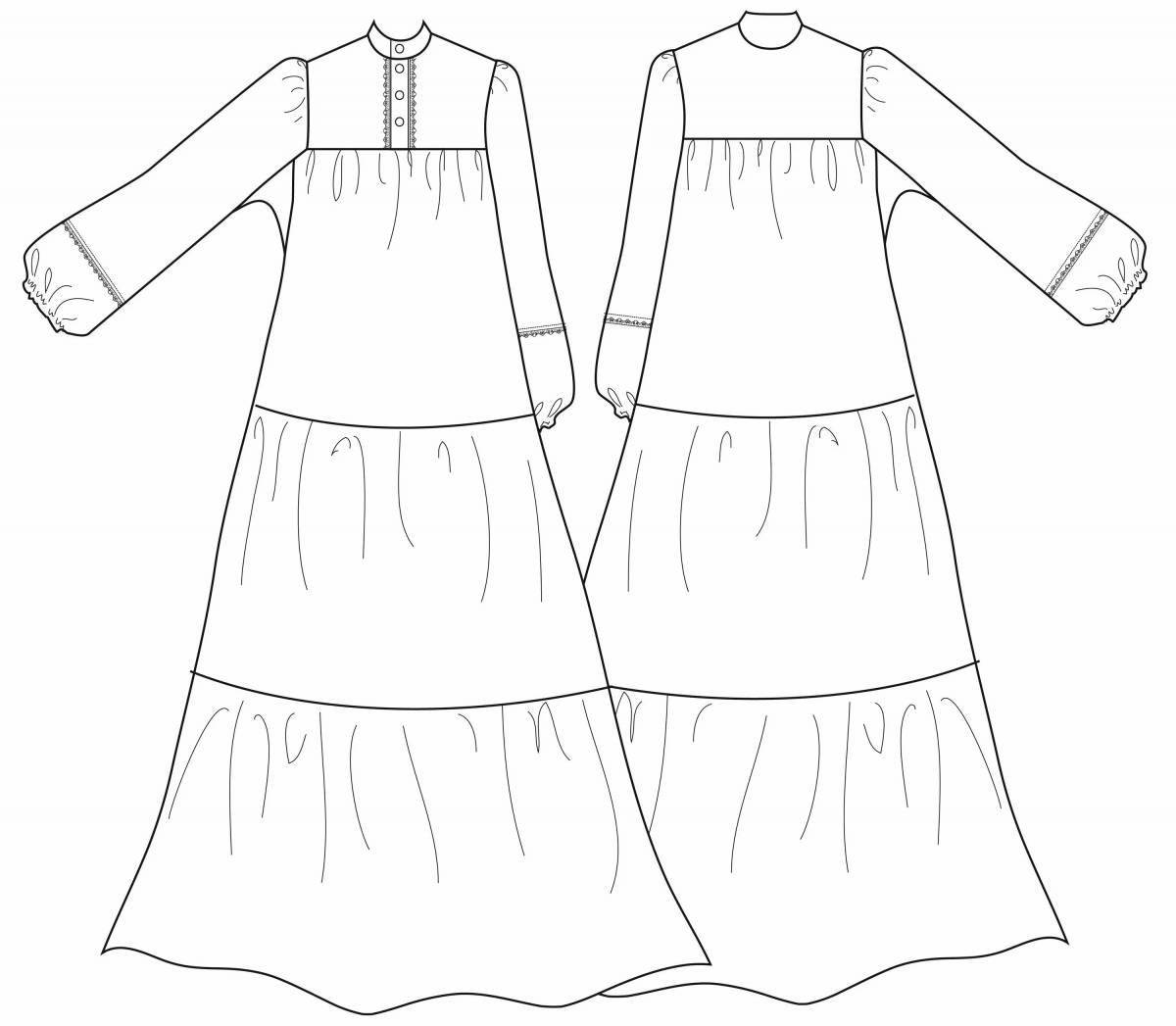 Coloring page fashionable Russian sundress