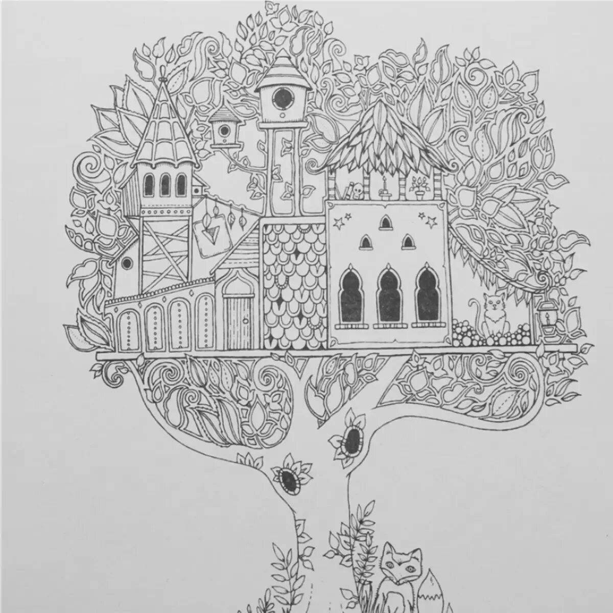 Idyllic anti-stress forest coloring book