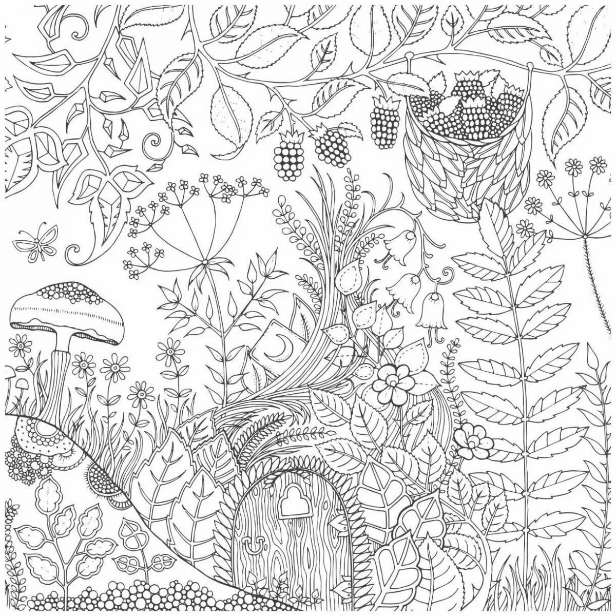 Exotic anti-stress forest coloring book