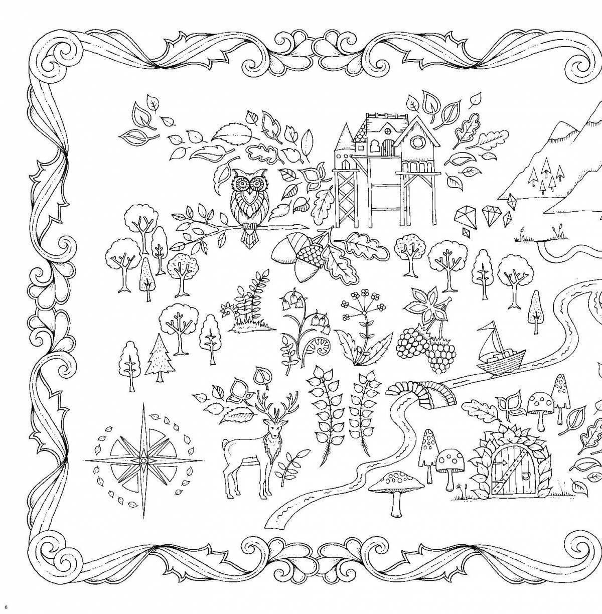 Blissful anti-stress forest coloring book