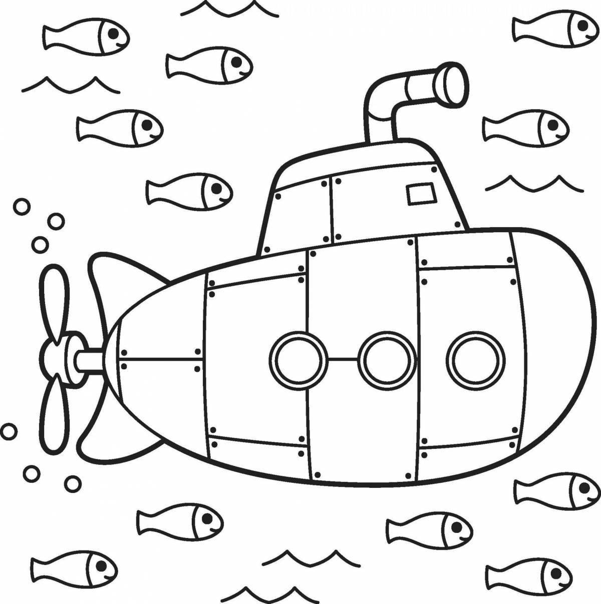 Colorful submarine coloring book for kids
