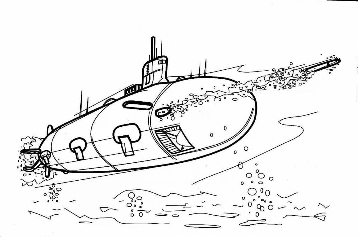 Яркая подводная лодка раскраски для детей