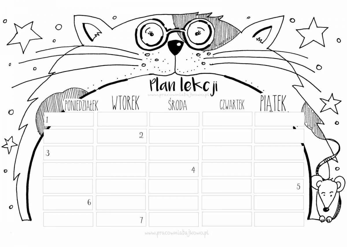 Adorable anime lesson timetable coloring page