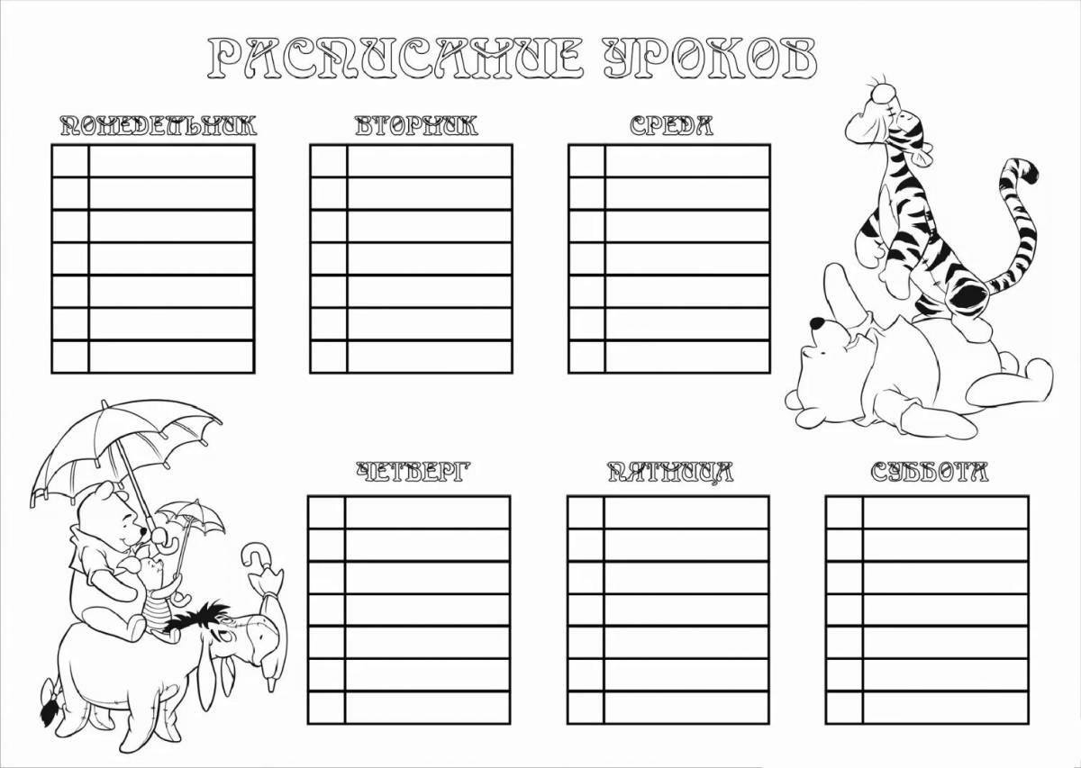 Attractive anime lesson schedule coloring page