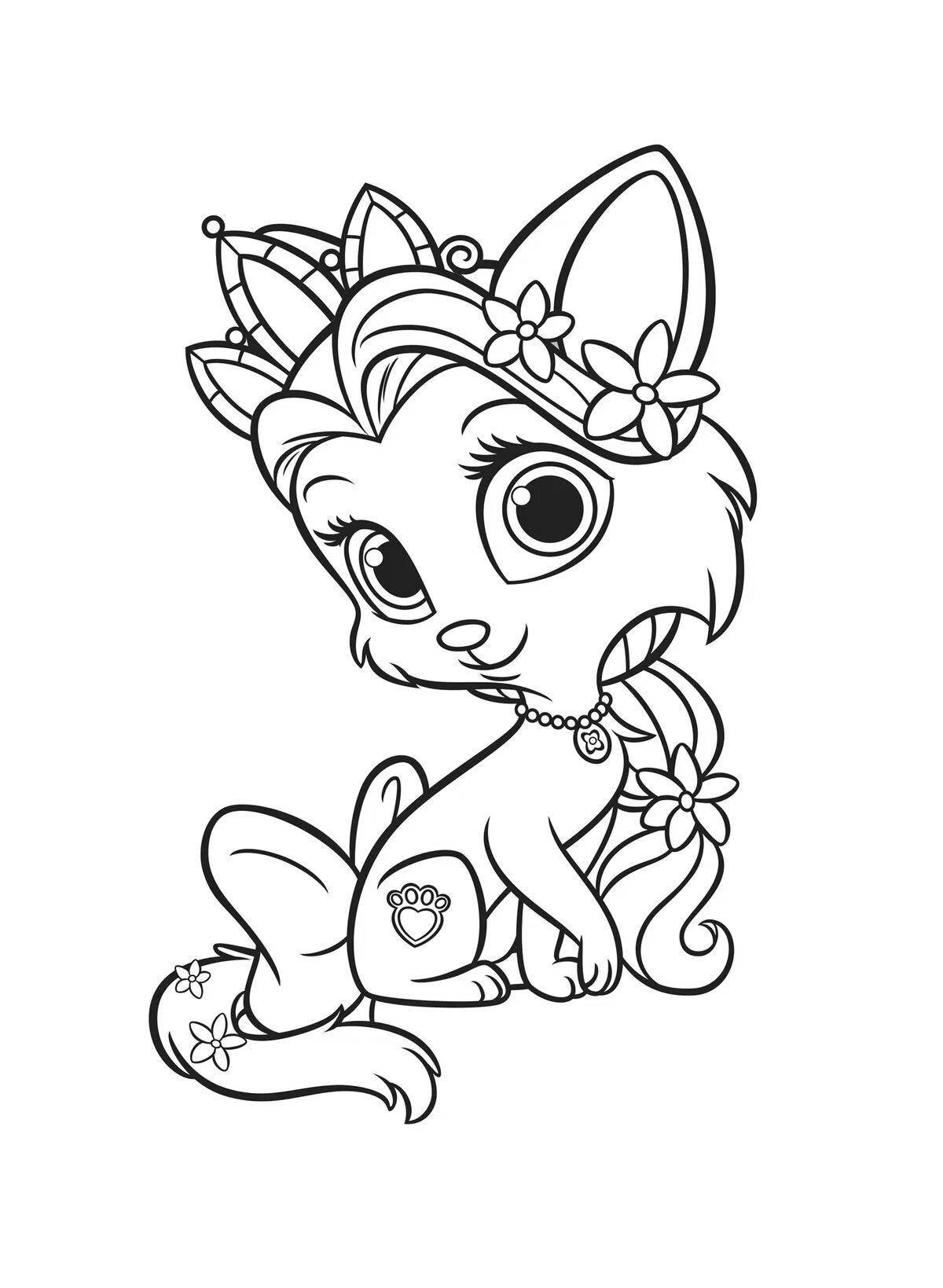 Fun coloring book for girls with animal princesses