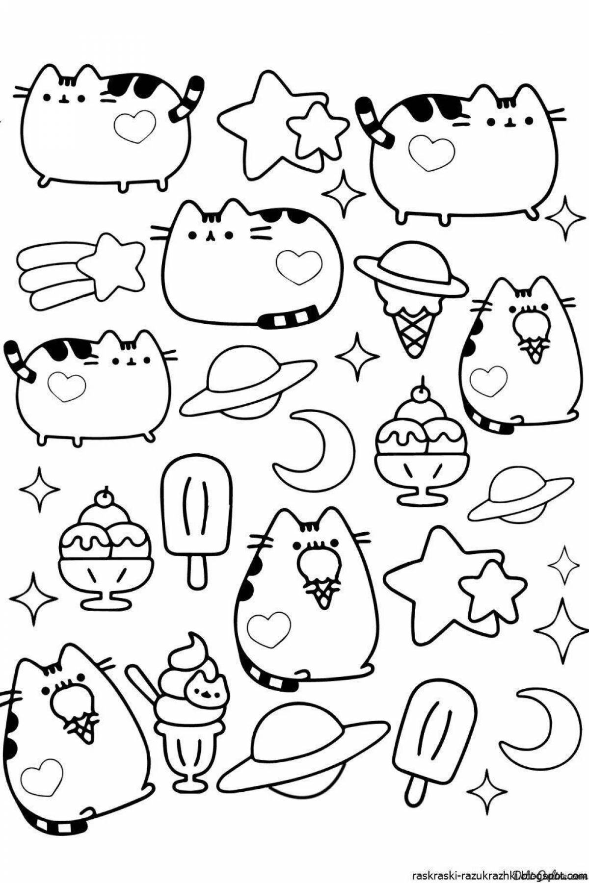 Joyful pusheen cat coloring