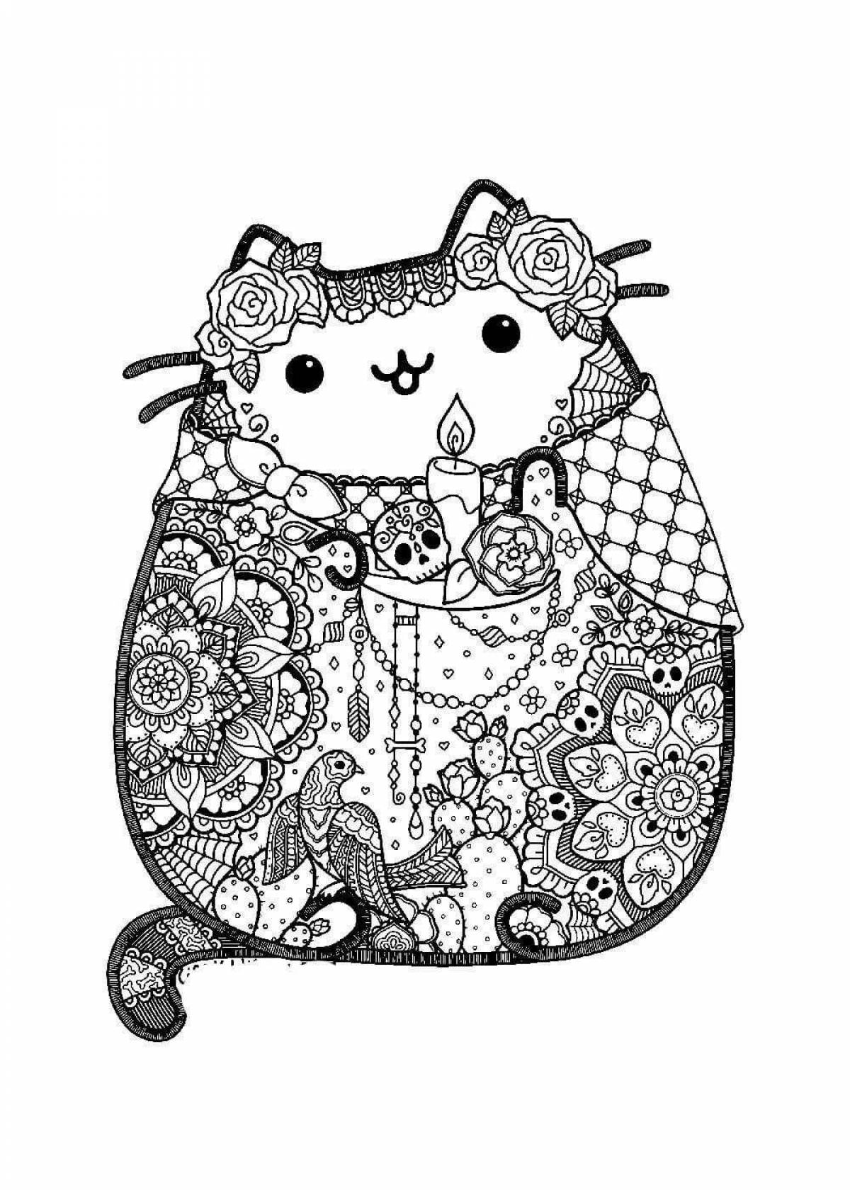 Radiant pusheen cat coloring page