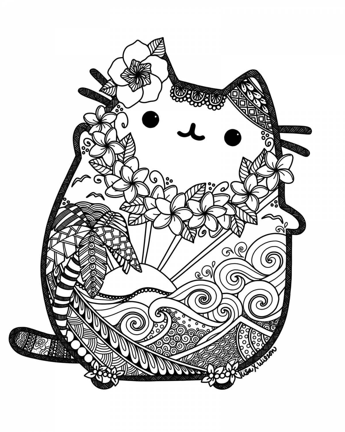 Coloring book animated pusheen cat