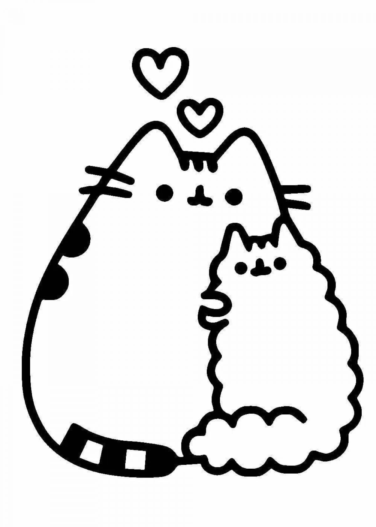 Pushin's bubble cat coloring page