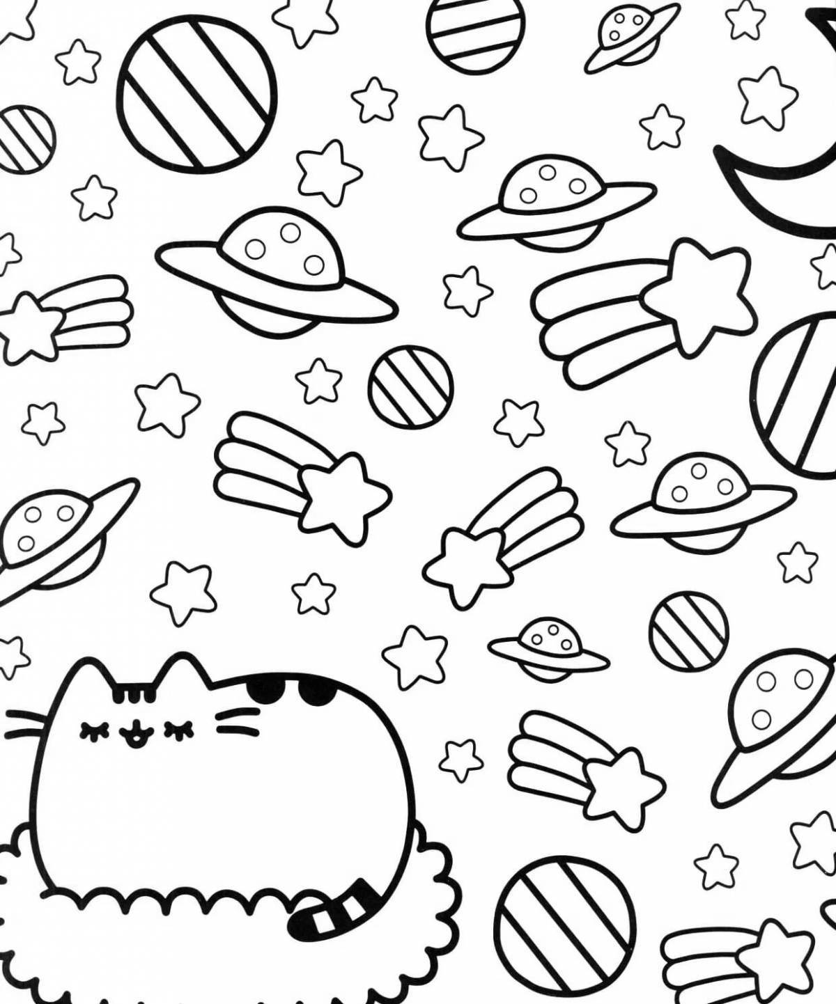 Coloring page fluffy cat pusheen