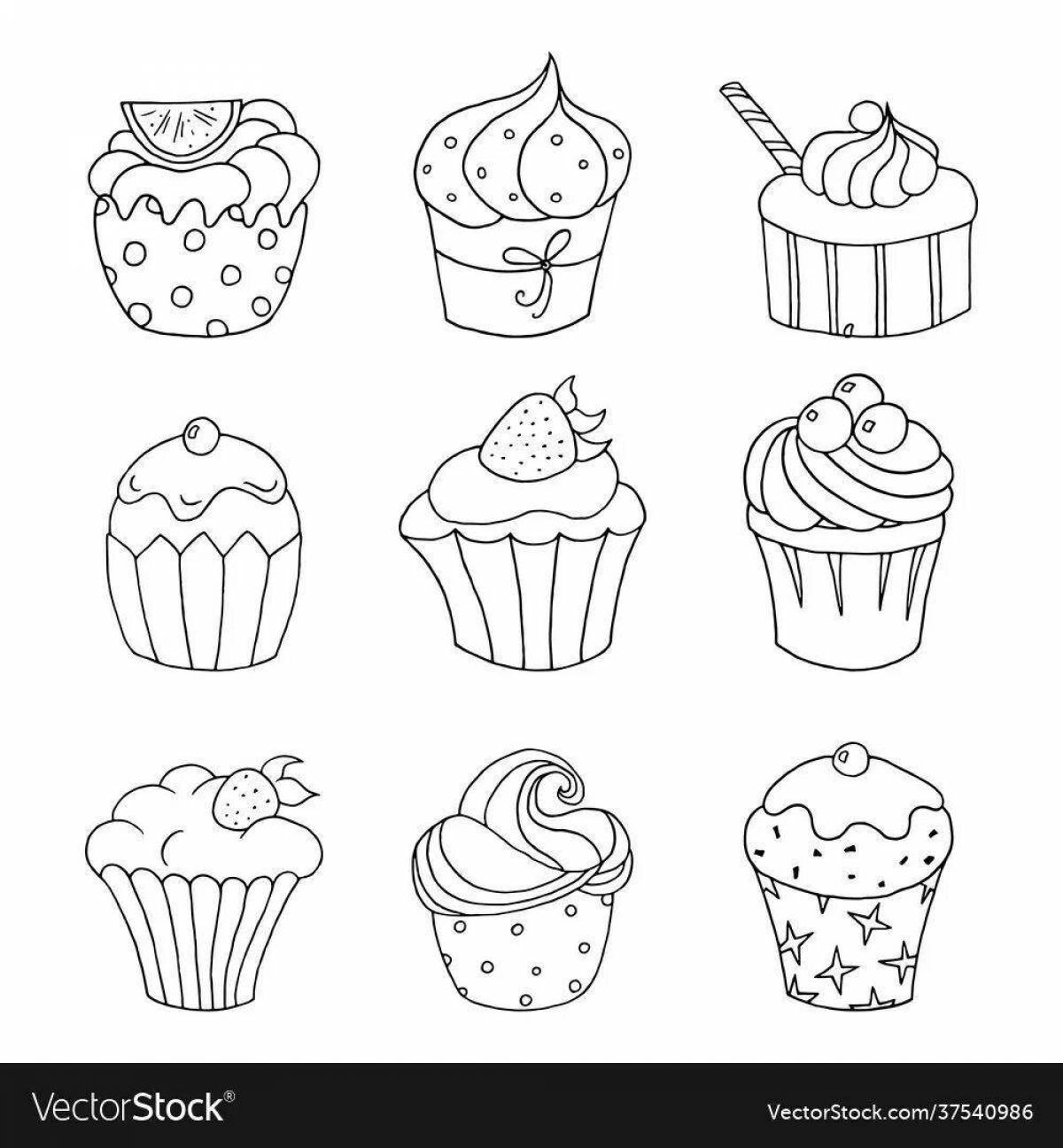 Photo Colorful cupcake coloring page