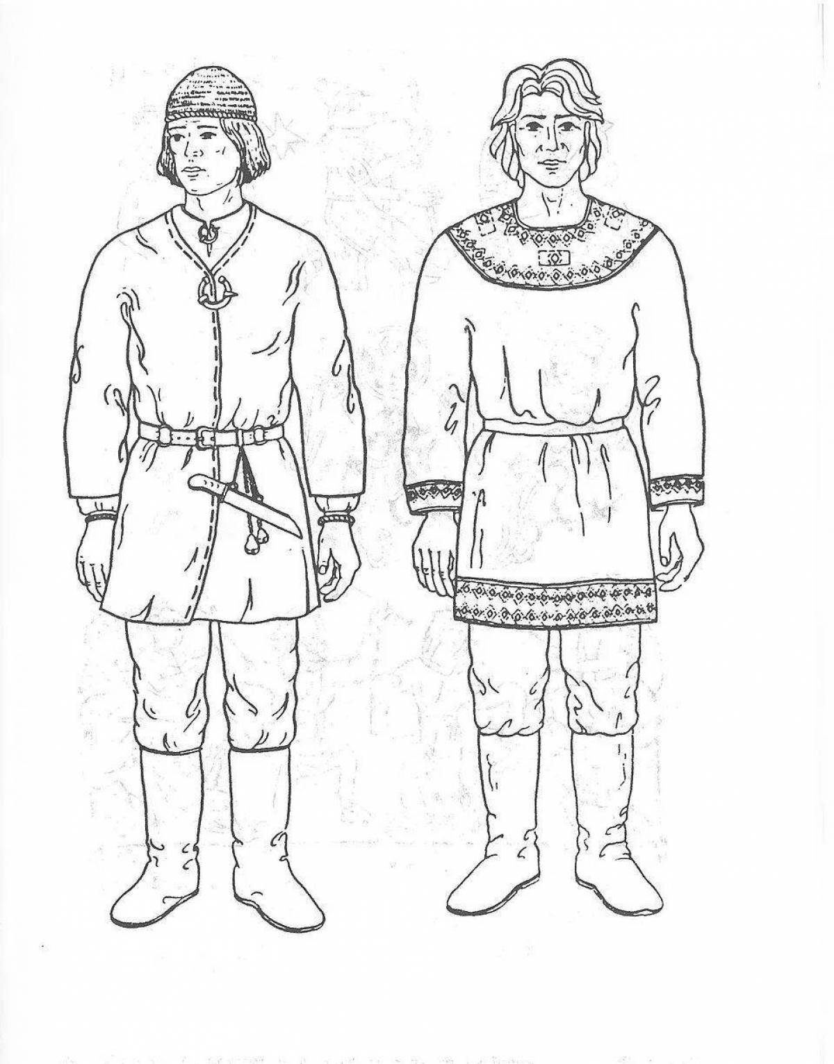 Coloring page beautiful Russian folk costume