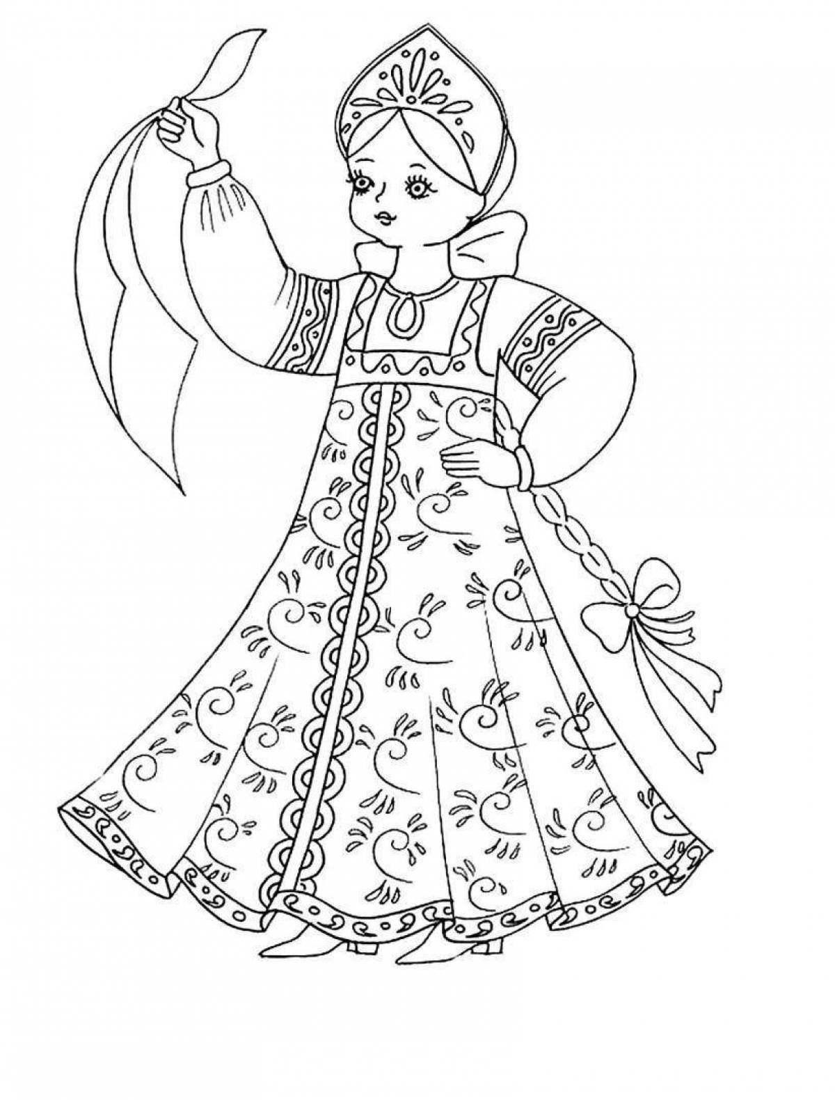 Charming coloring of Russian folk costume