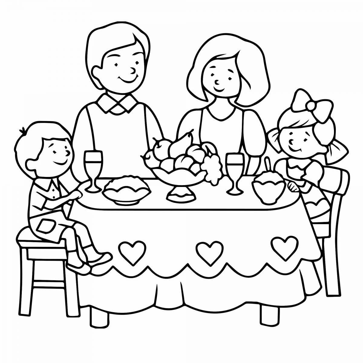 Красочная семейная раскраска для детей 6-7 лет