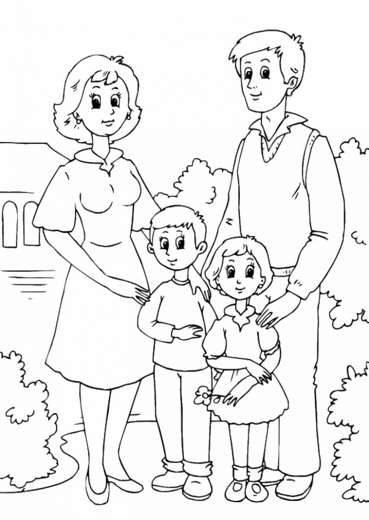Bright family coloring for children 6-7 years old
