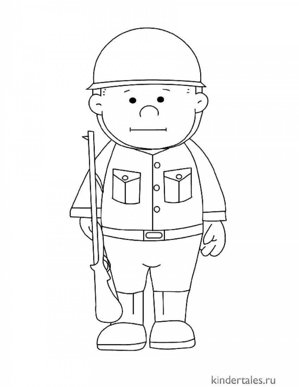 Daring coloring boy in military uniform