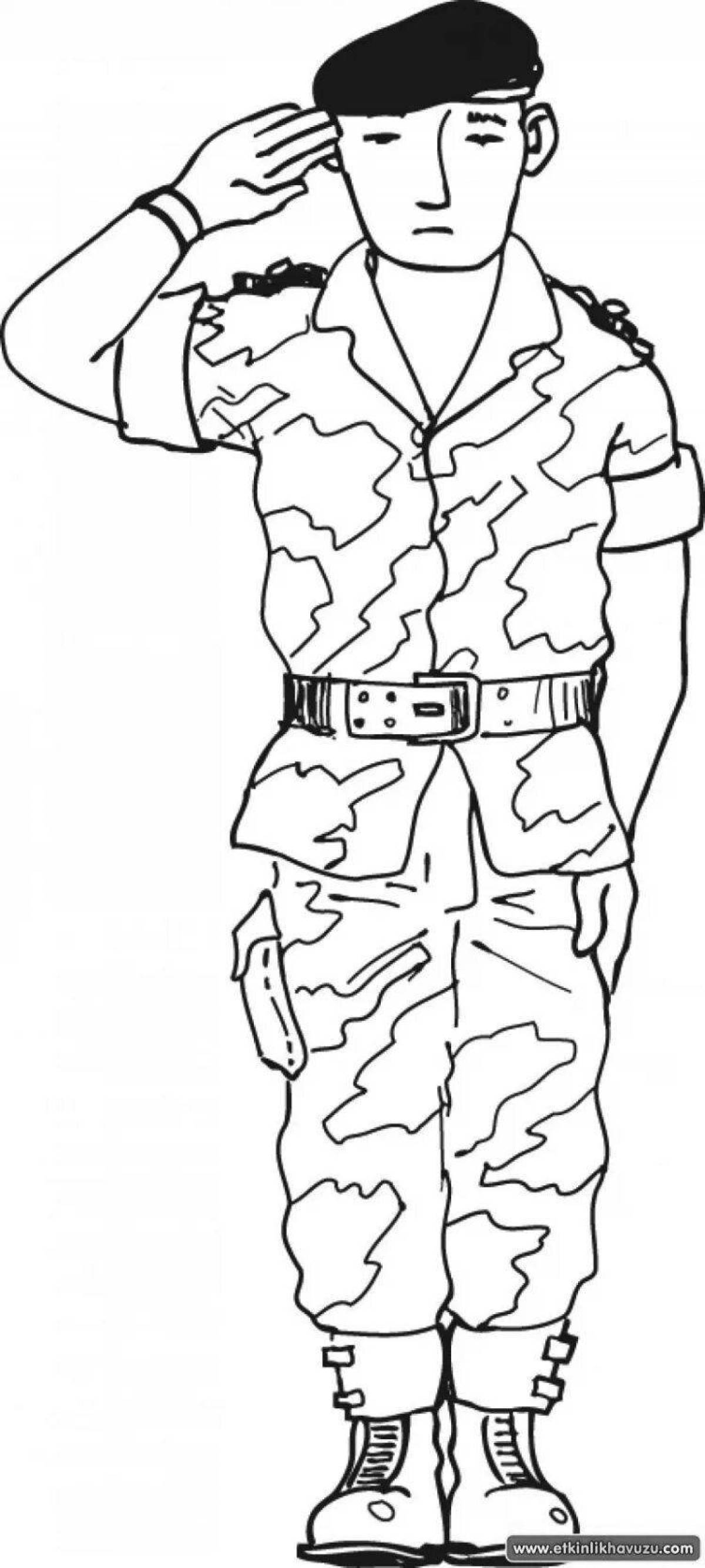 Brave boy coloring in military uniform