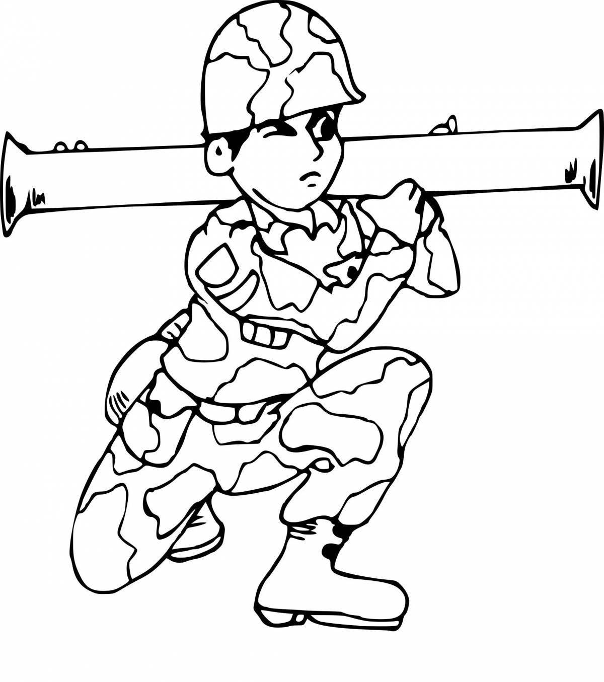 Статная раскраска мальчик в военной форме