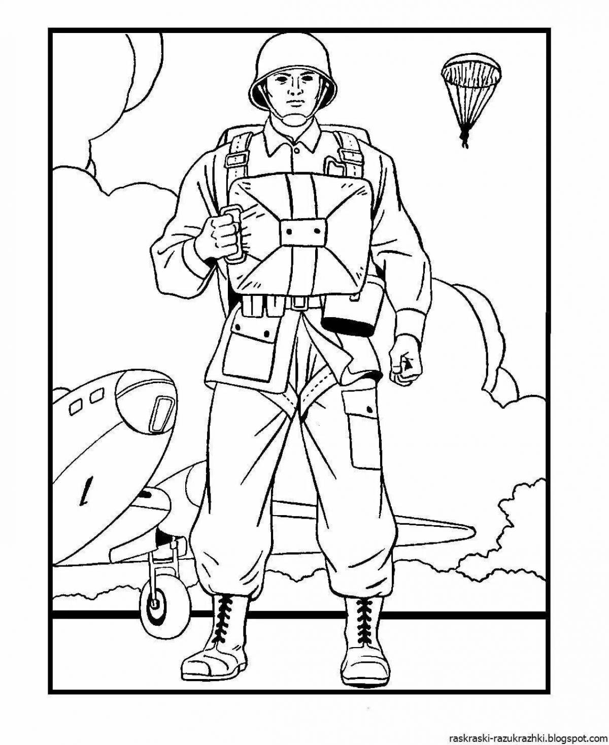 Impressive coloring book boy in military uniform