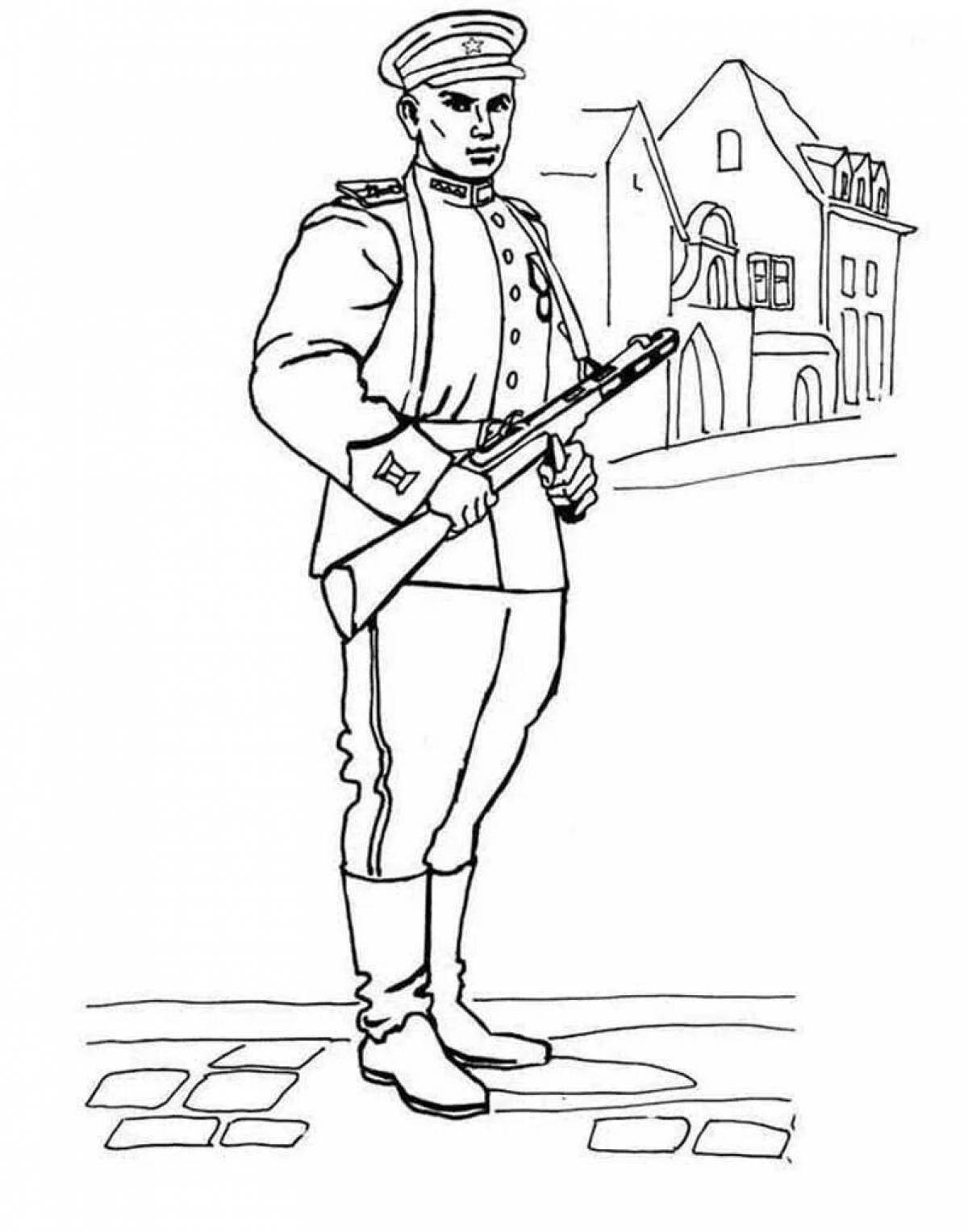Shiny coloring book boy in military uniform
