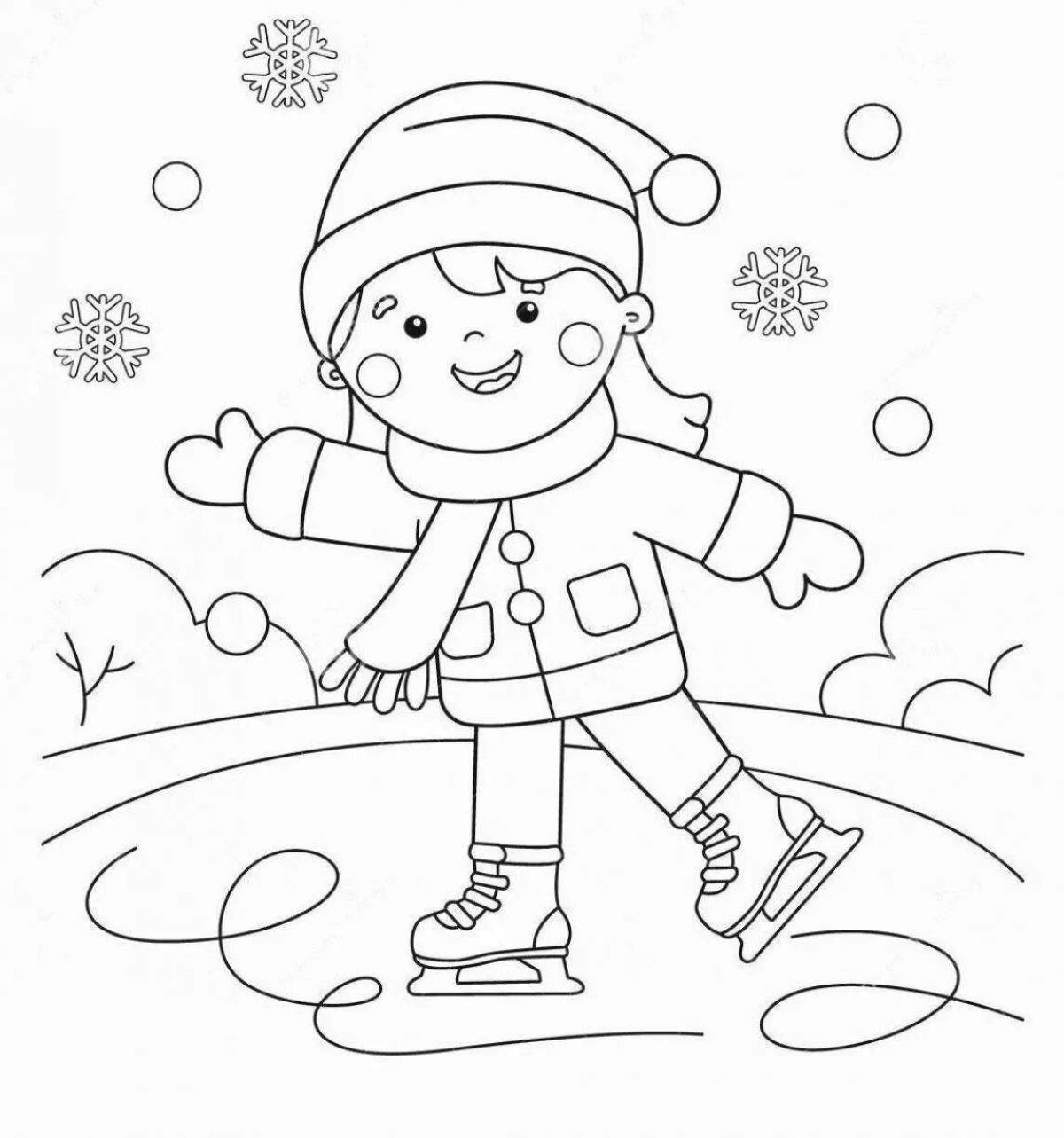 Coloring page joyful girl on skates