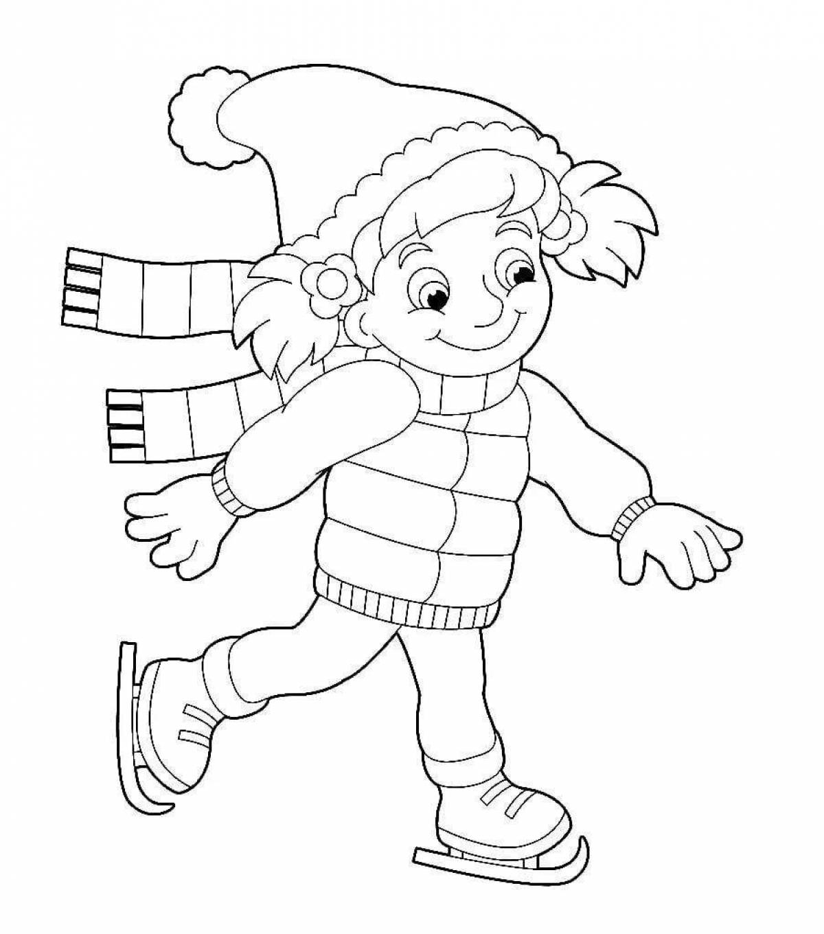 Coloring page charming girl on skates