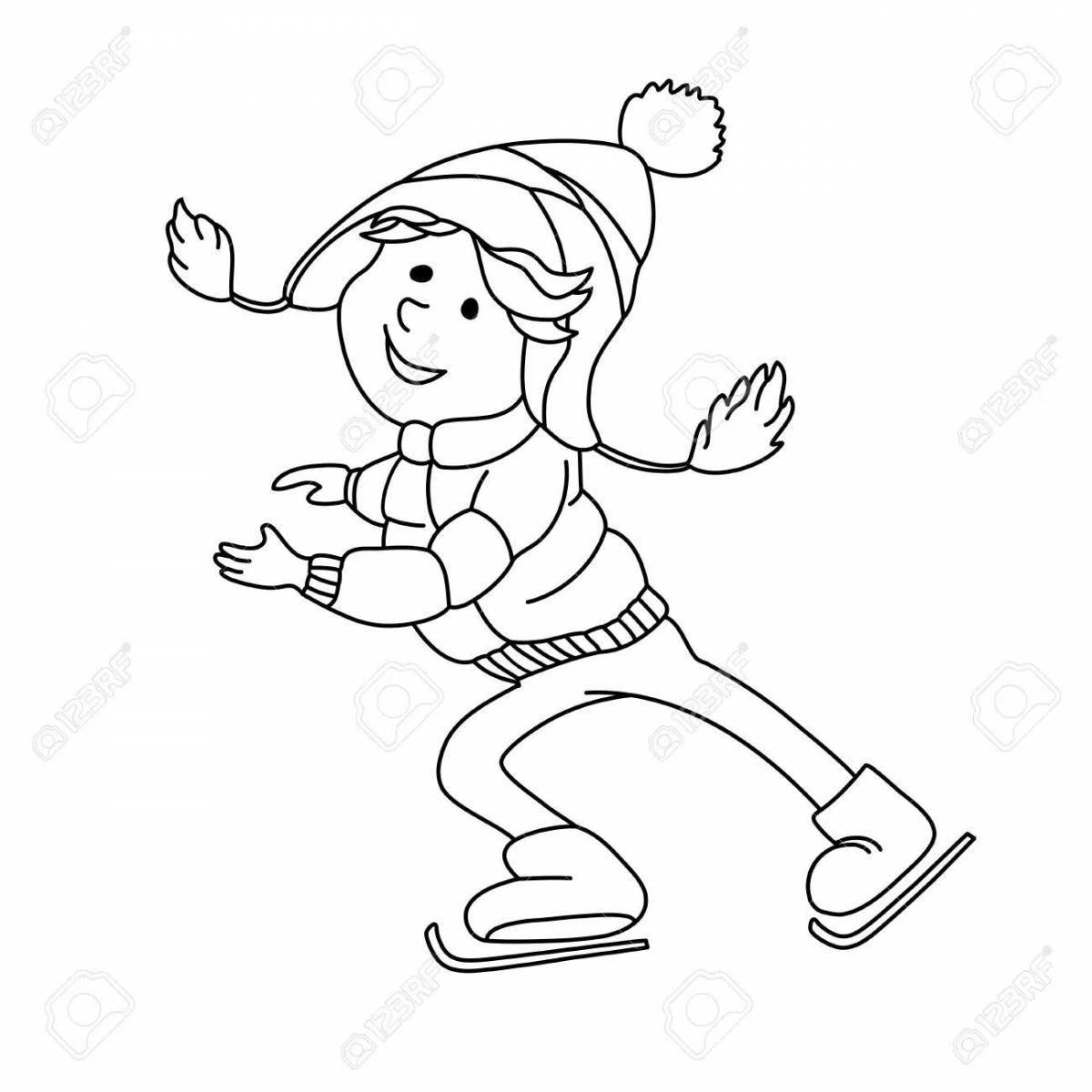 Coloring page playful girl ice skating