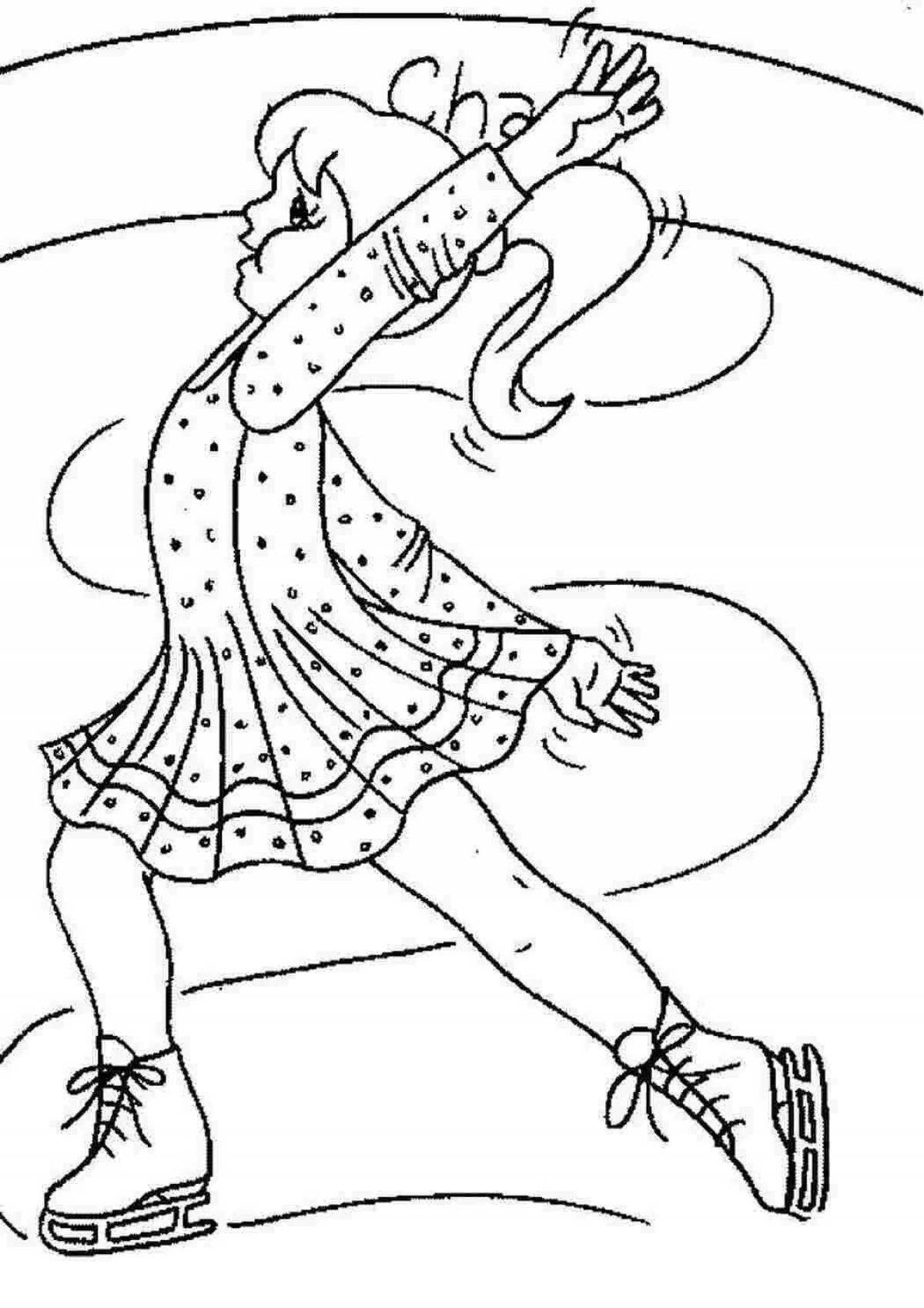 Coloring page of a cheerful girl on skates