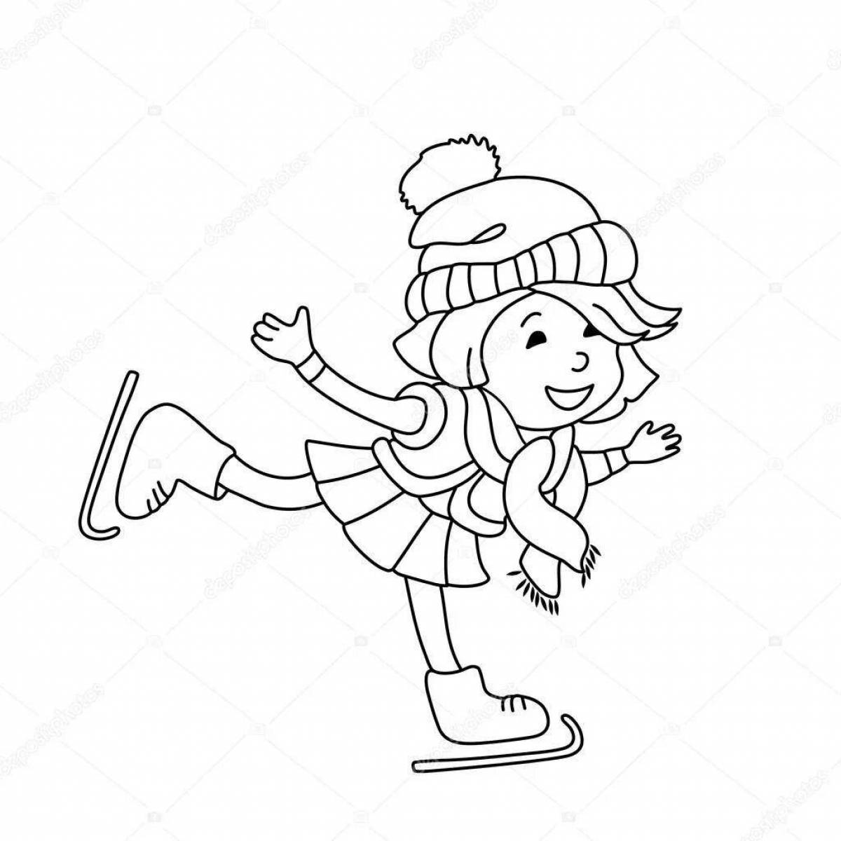 Раскраска живая девочка на коньках