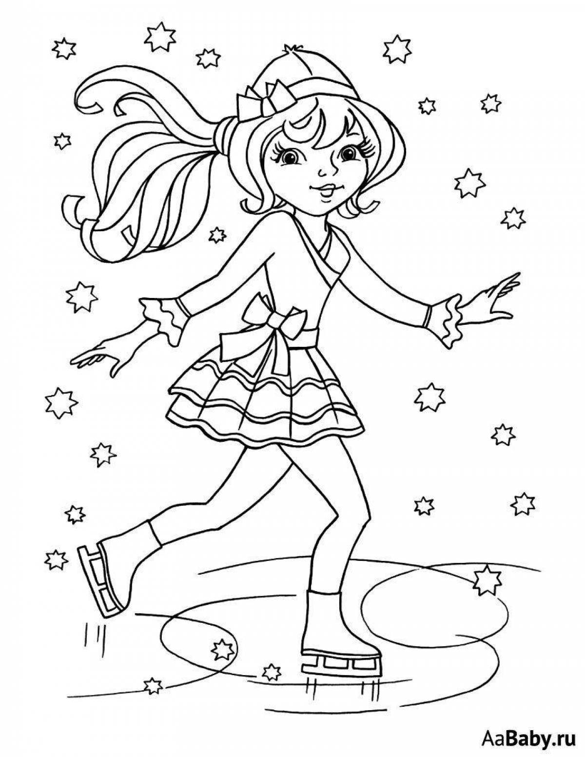 Coloring page bright girl on skates