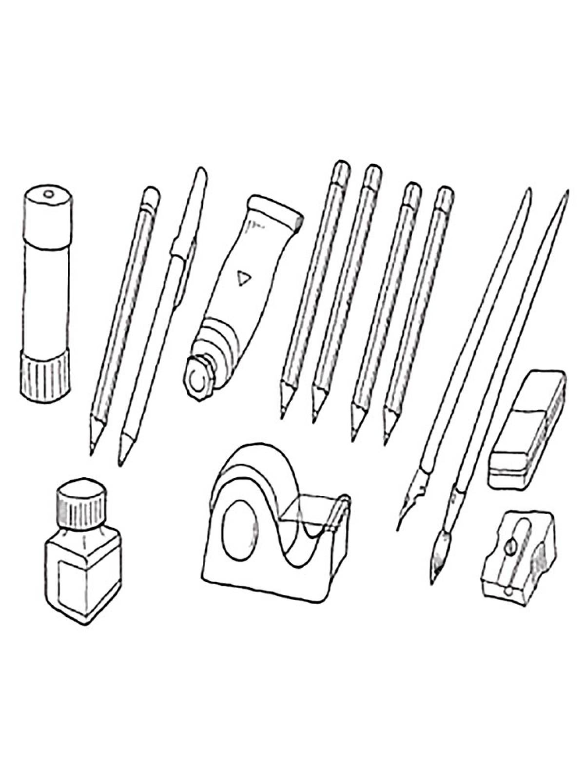 Контур предмета. Раскраска школьные принадлежности. Раскраска школьные принадлежности для детей. Раскраска канцелярские принадлежности. Рисование по теме школьные принадлежности.
