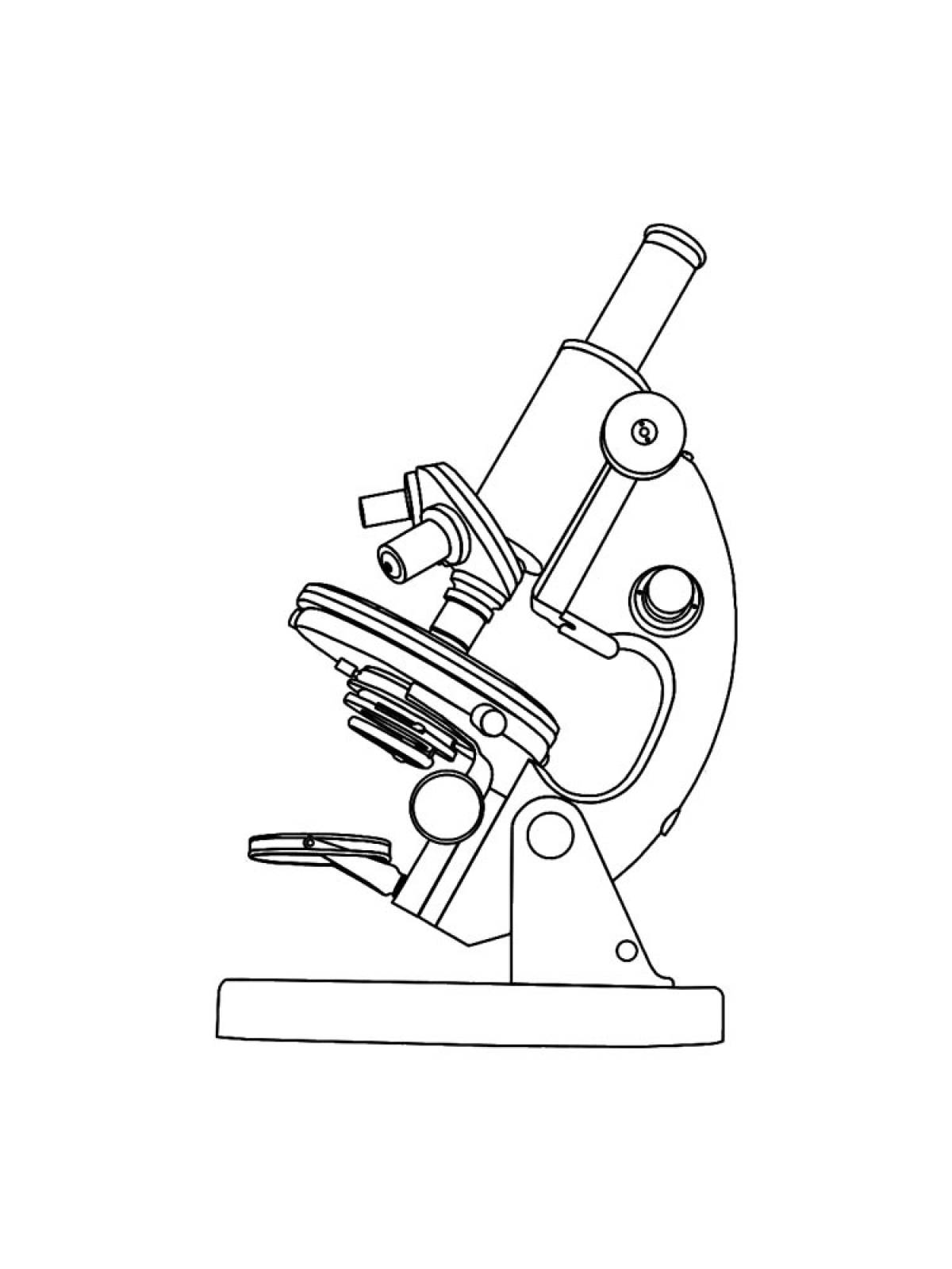 Микроскоп рисунок. Разукрашка световой микроскоп. Световой микроскоп раскраска. Микроскоп эскиз. Трафарет микроскопа.