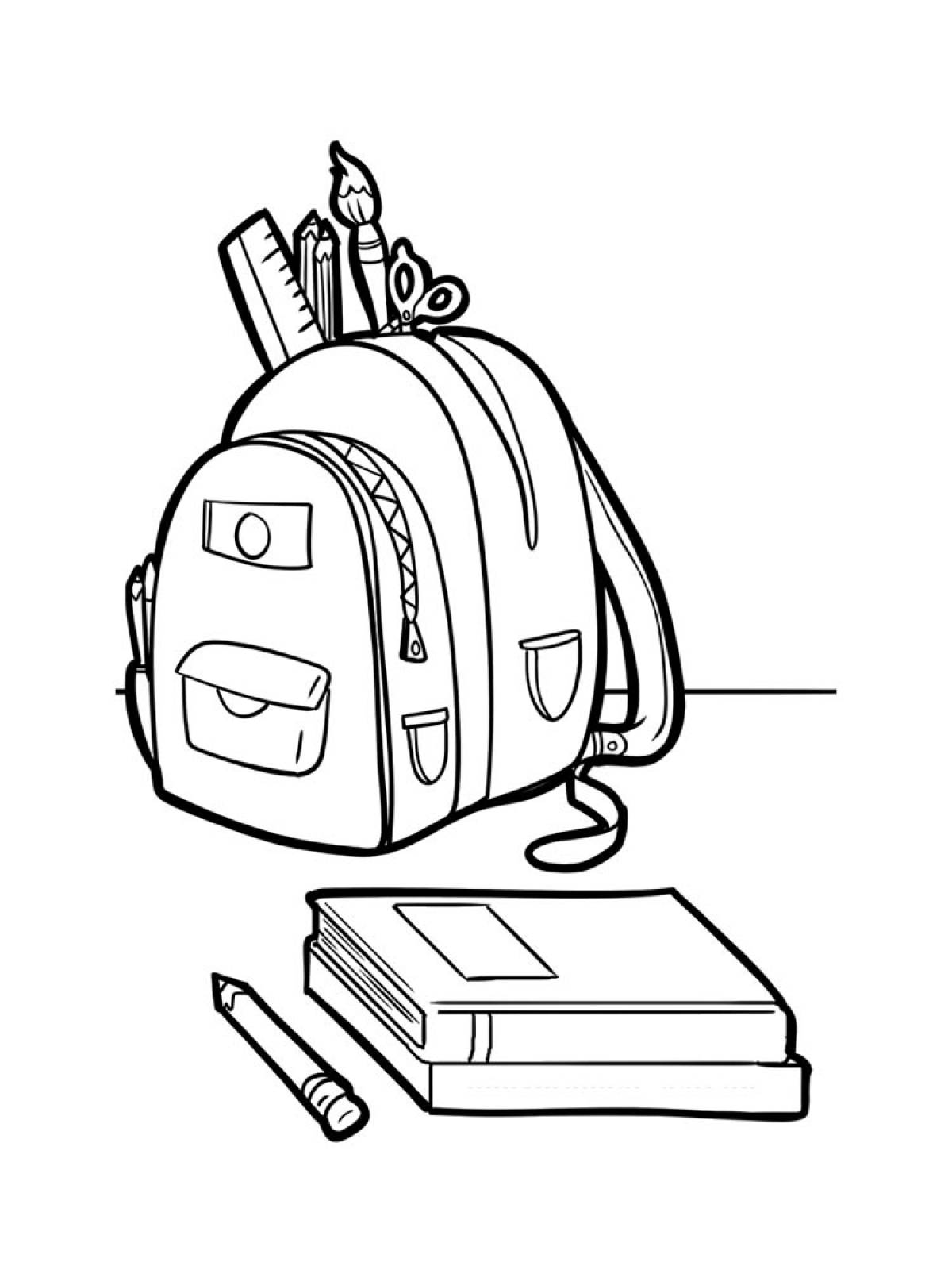 Раскраска школьный рюкзак с принадлежностями