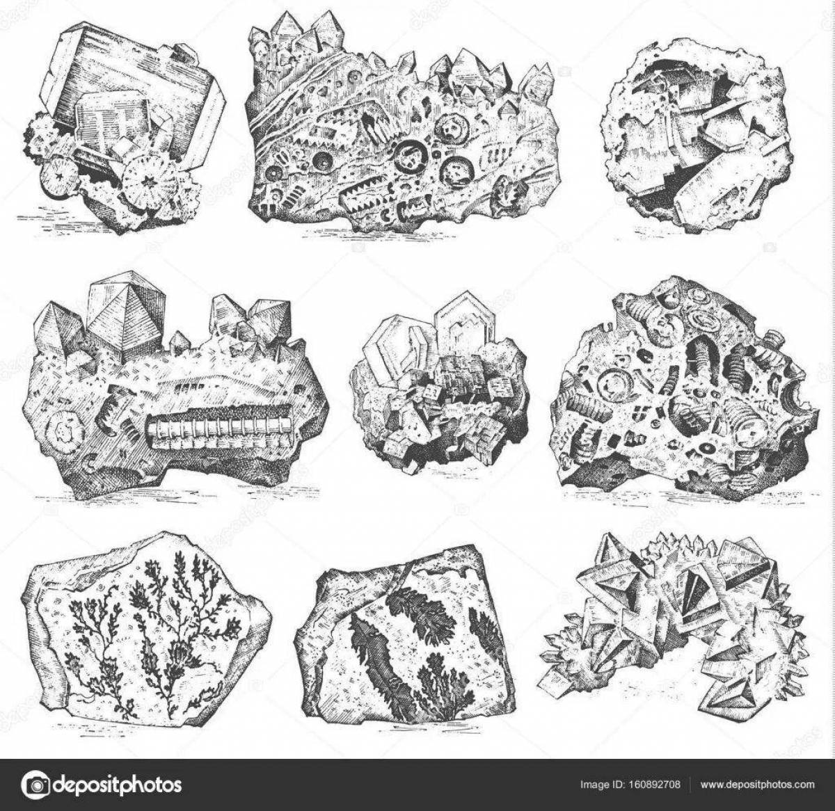 Графические рисунки минералов, окаменелостей