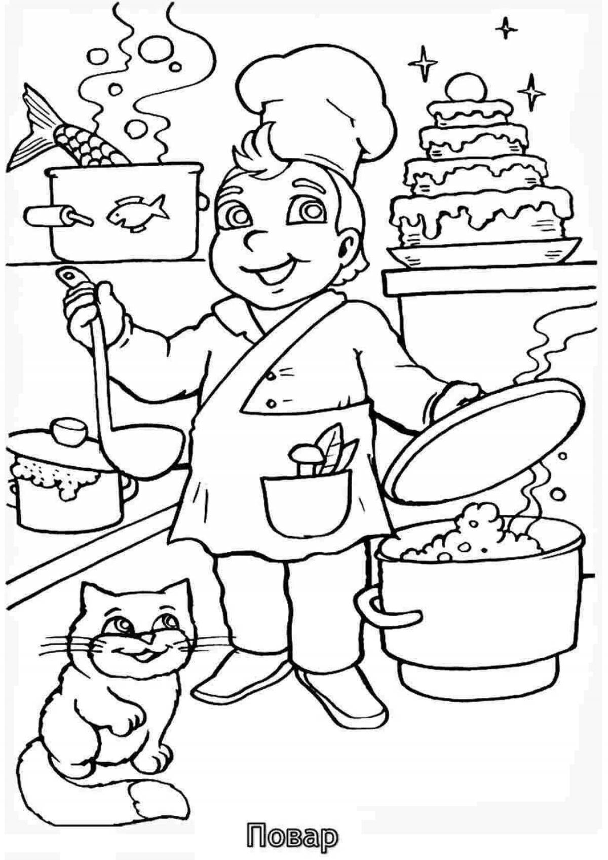 Color-bright cooks coloring page for kindergarten