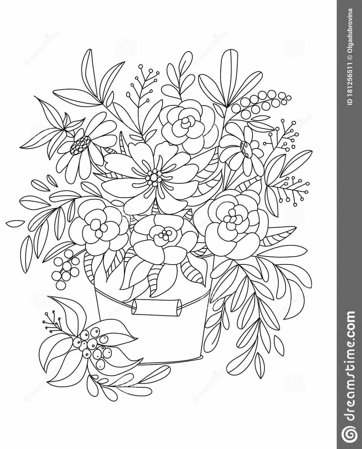 A large bouquet of coloring pages in cold colors