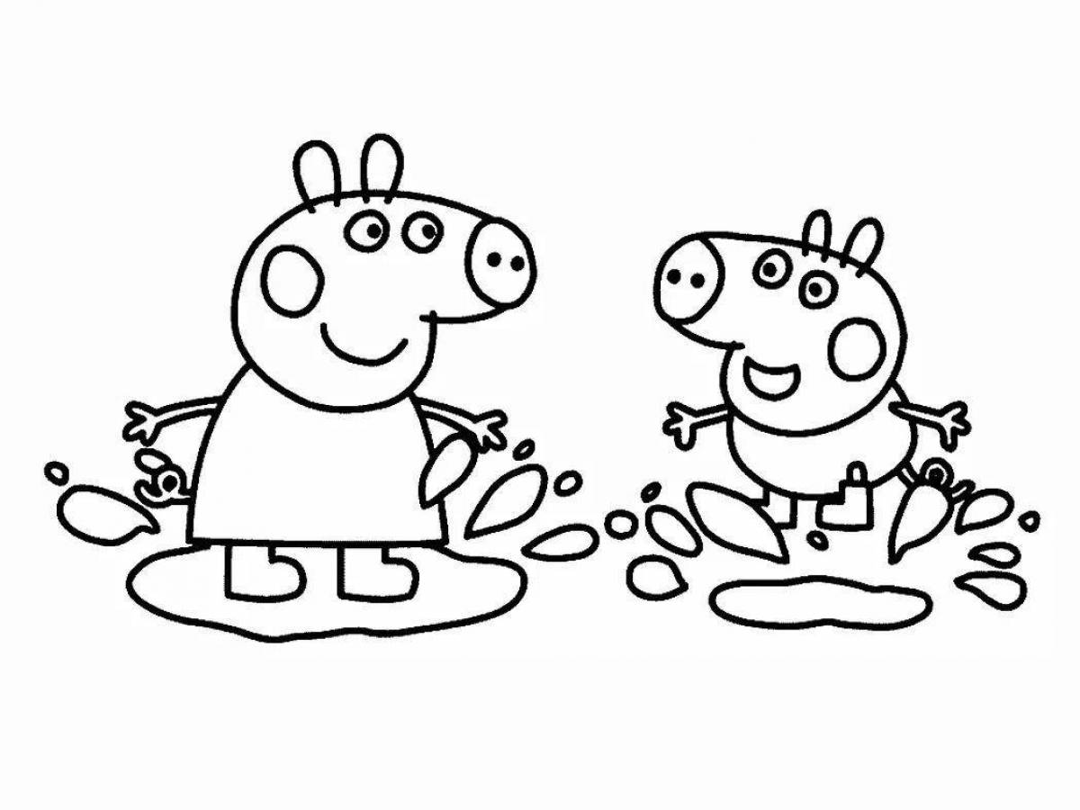 Coloring page playful peppa pig the frog
