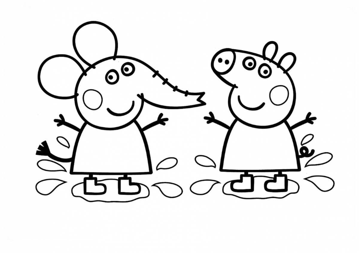 Coloring page adorable peppa pig the frog