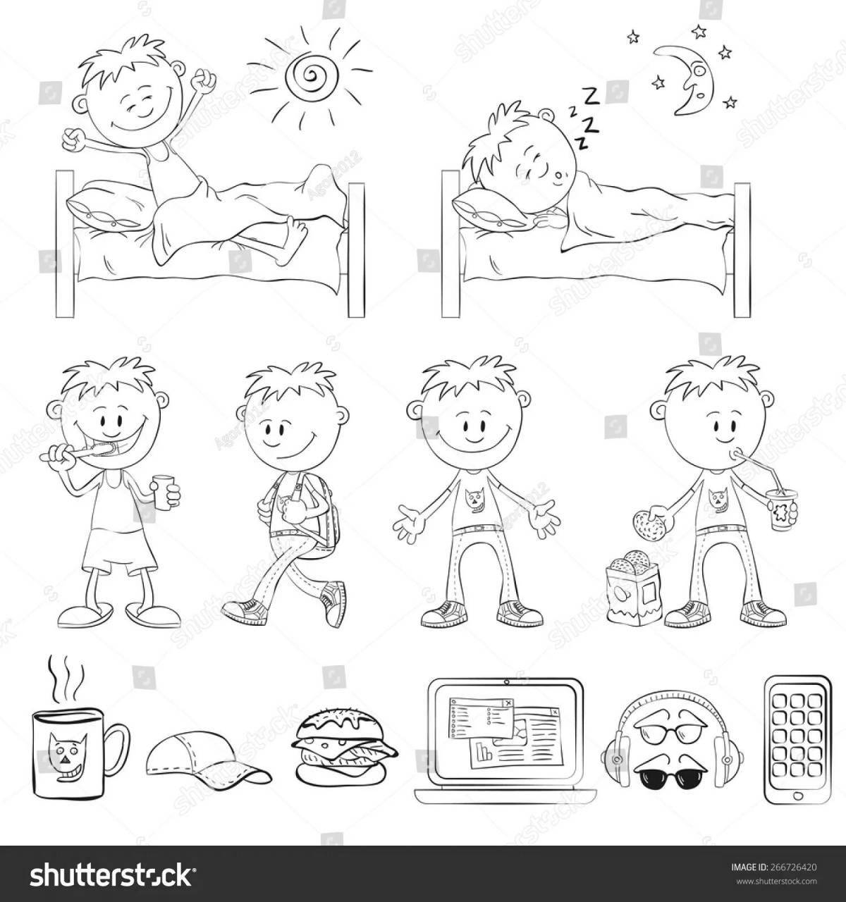 Photo Colorful 1st grade daily routine coloring page