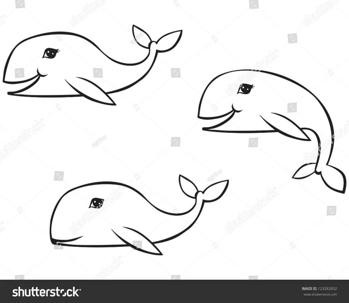 Bright three whales in music coloring book