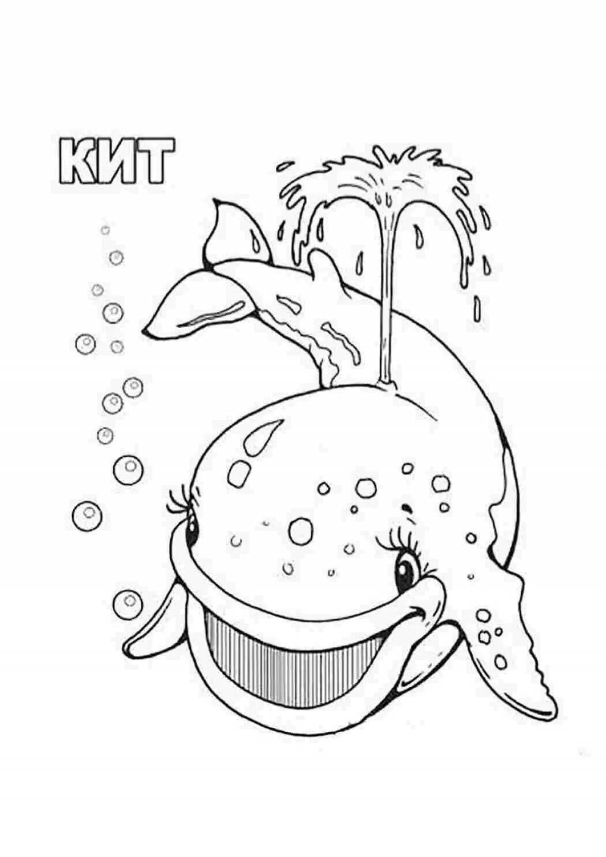 Inviting three whales in music coloring book