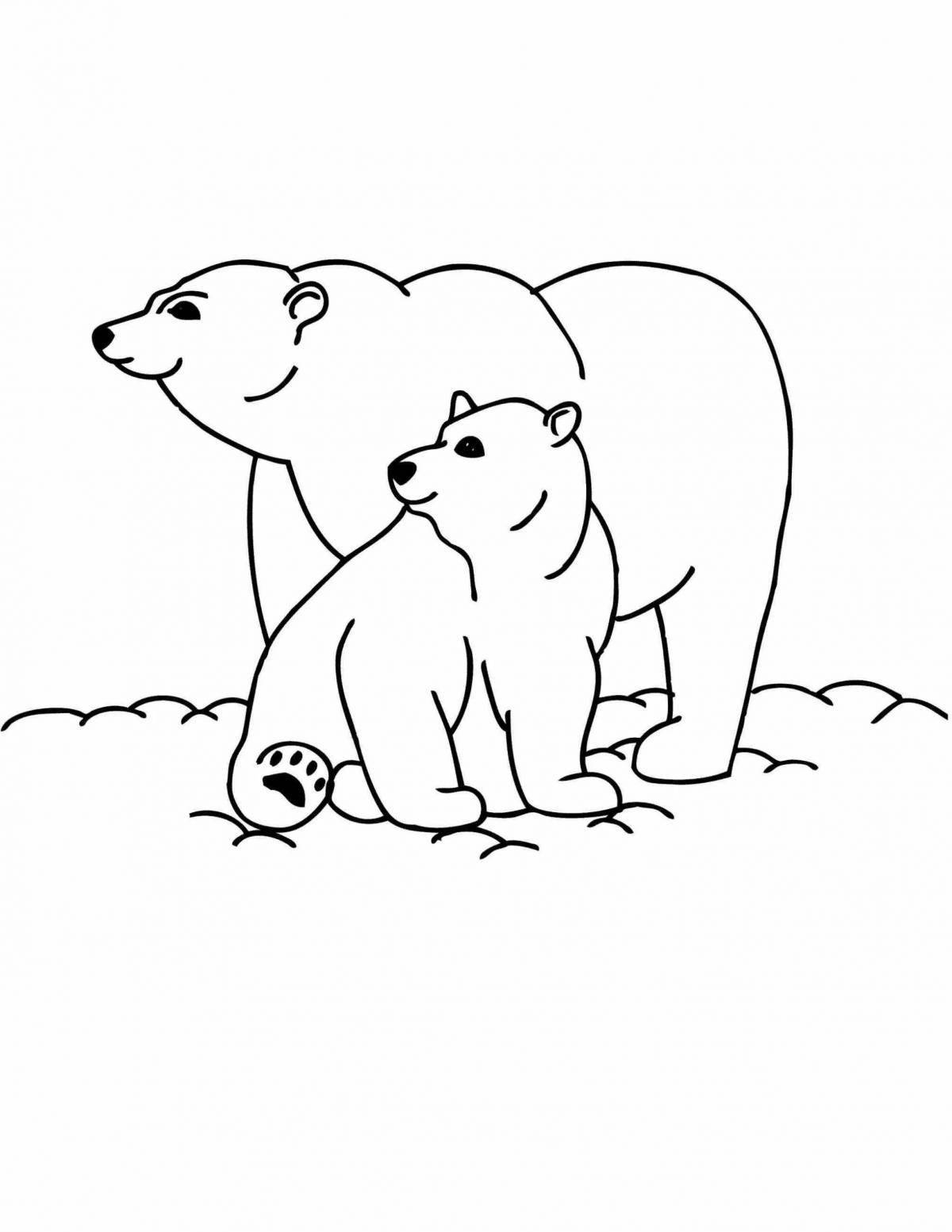 Очаровательный белый медведь с детенышем раскраски