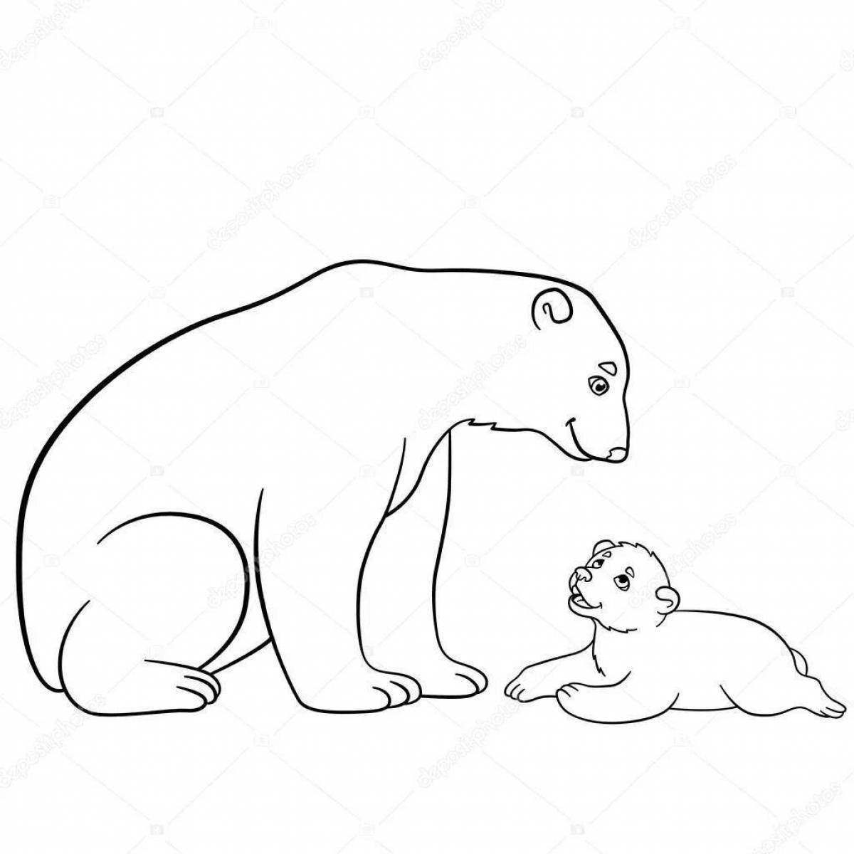 Coloring book playful polar bear with cub