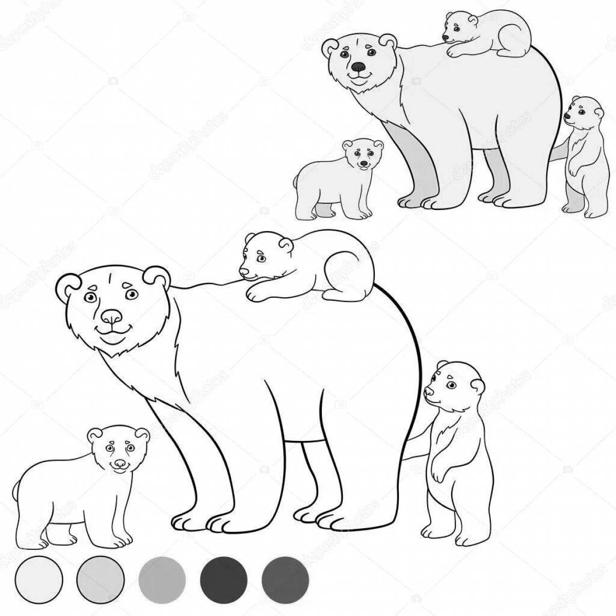 Coloring book fluffy polar bear with a cub