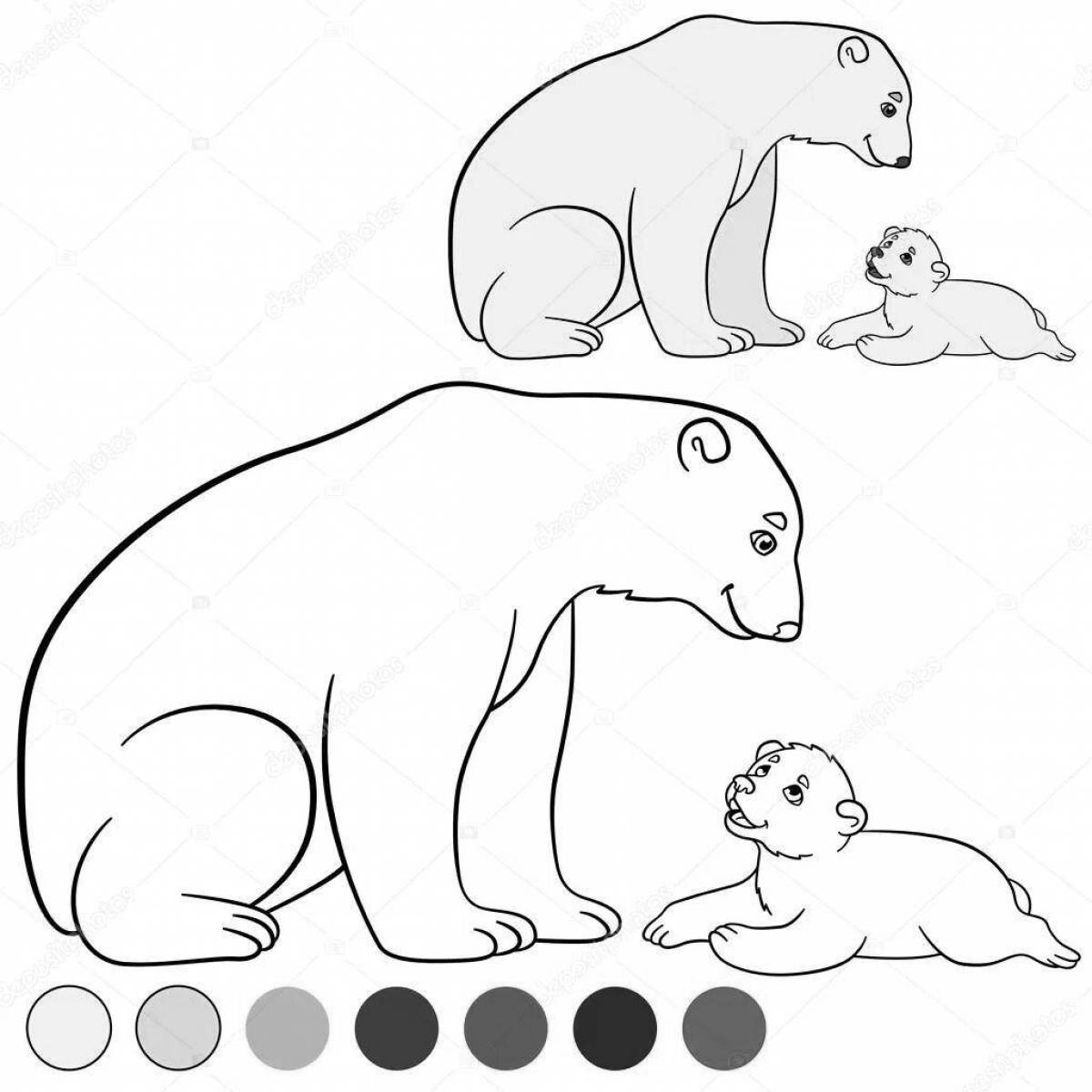 Coloring page of an adorable polar bear with a cub
