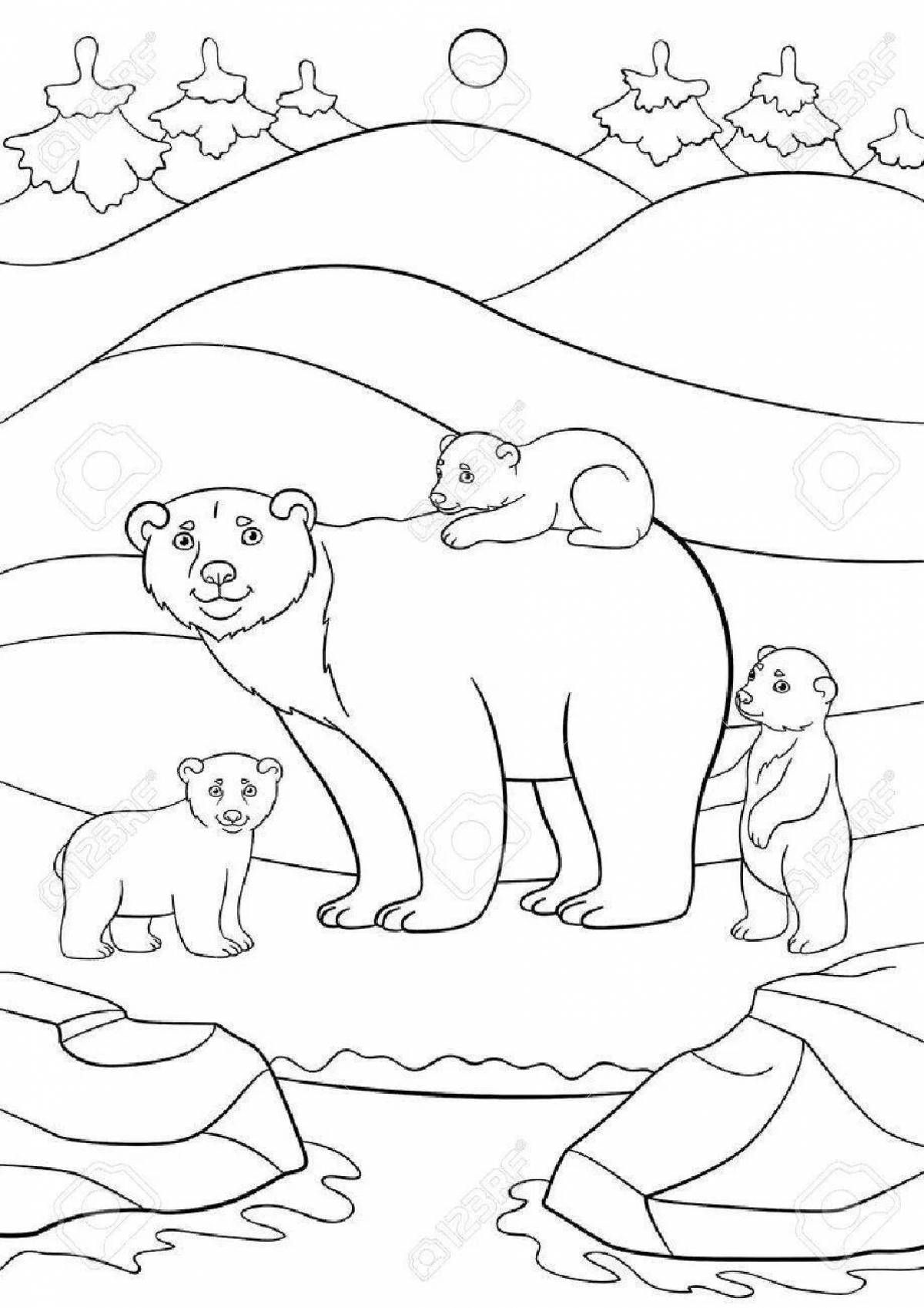 Забавный белый медведь с детенышем раскраски