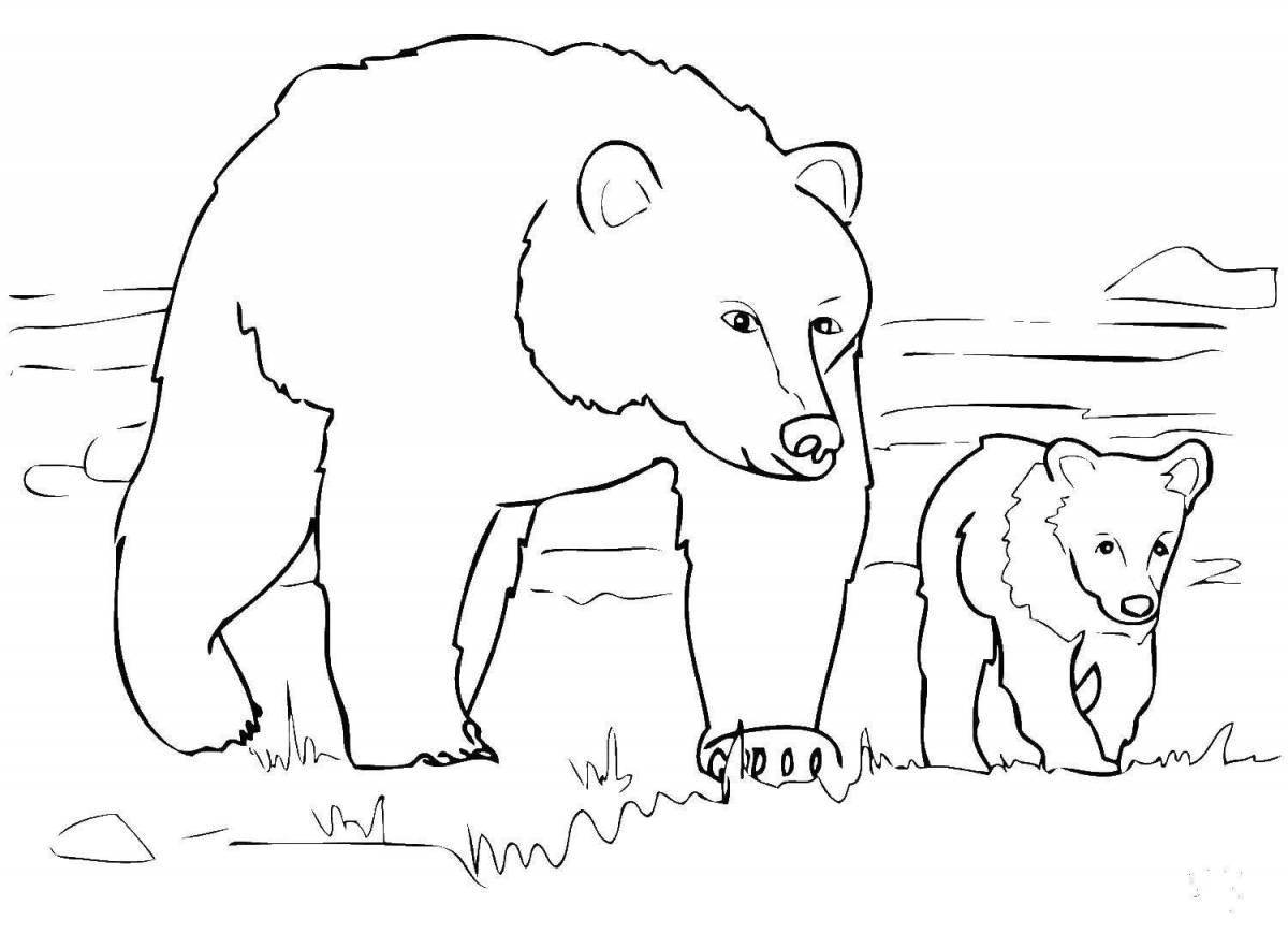 Раскраска уютный белый медведь с детенышем