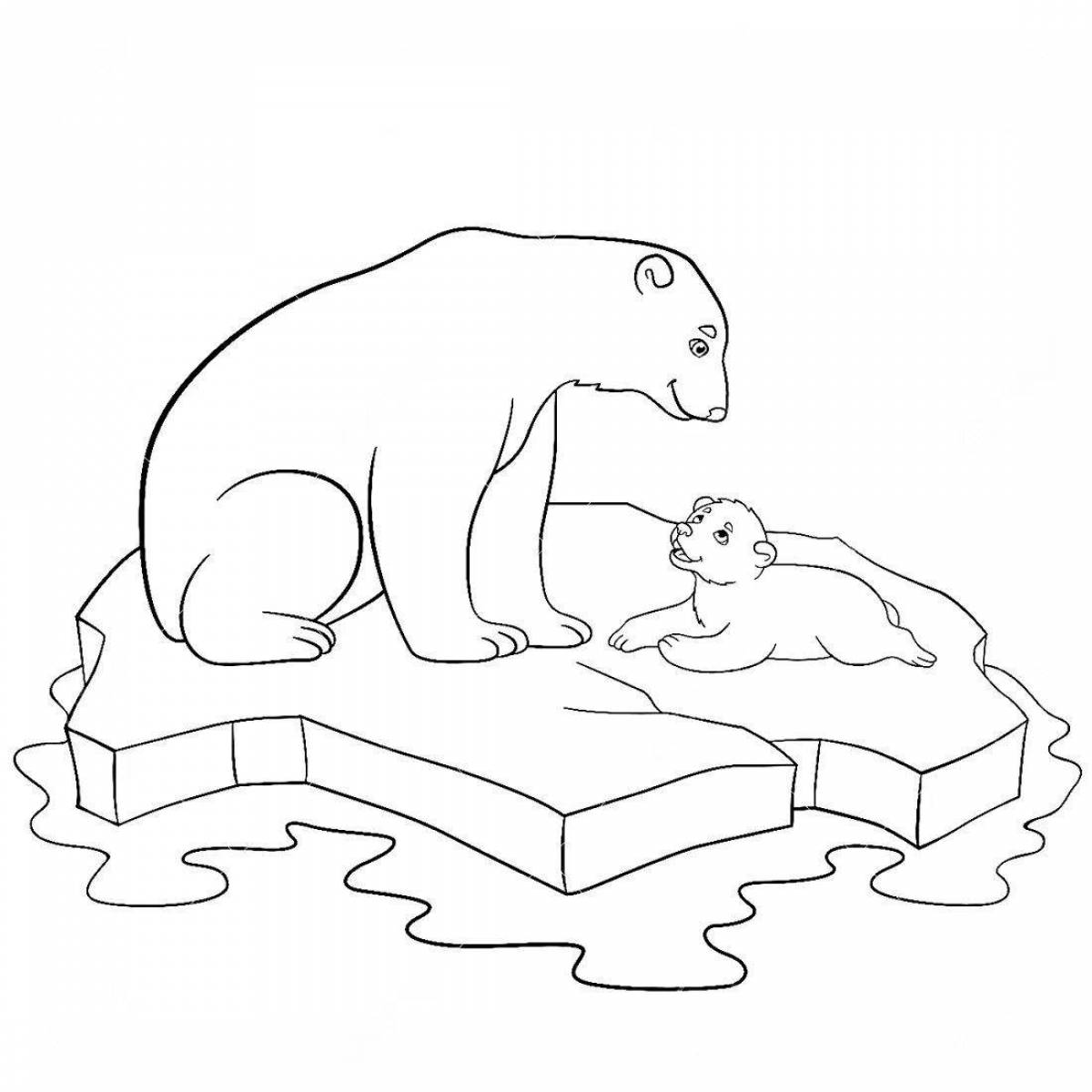 Coloring book of a smiling polar bear with a cub