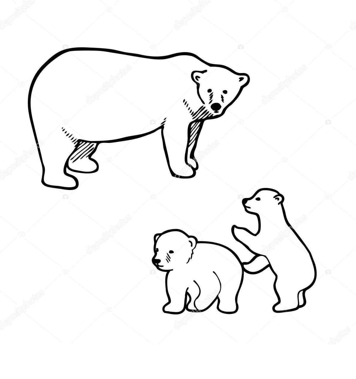 Coloring book shining polar bear with cub