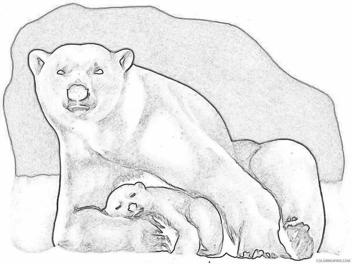 Coloring page blissful polar bear with cub